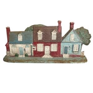 Vintage Cast Iron Colonial Town Houses Painted Door Stop